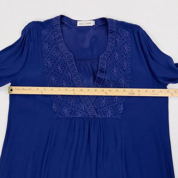 Johnny Was CALME Womens Embroidered Shift Dress Small Navy Blue - Picture 11 of 12